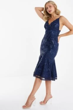 Navy Sequin Lace Midi Dress -Glamourista 00100034965 XS