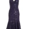 Navy Sequin Lace Midi Dress
