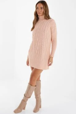 Pink Knitted Pearl Mini Jumper Dress -Glamourista 00100034982 XS