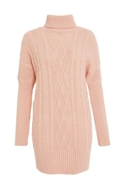 Pink Knitted Pearl Mini Jumper Dress