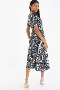 Black Animal Print Midi Dress -Glamourista 00100035022 XB