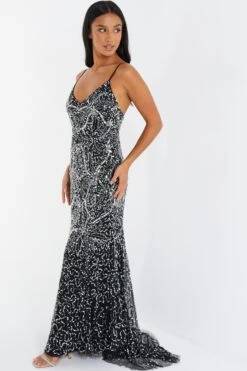 Petite Black Sequin Maxi Dress -Glamourista 00100035040 XS