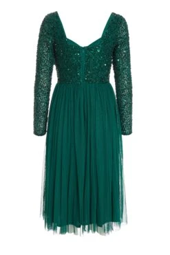 Petite Green Embellished Tulle Midi Dress -Glamourista 00100035042 ZB