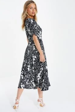 Petite Black Animal Print Midi Dress -Glamourista 00100035125 XB