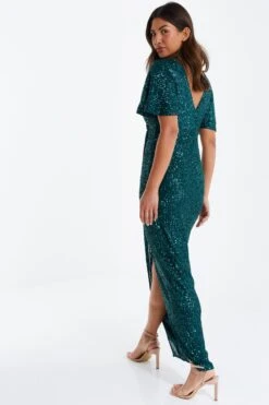 Green Sequin Batwing Maxi Dress -Glamourista 00100035142 XB