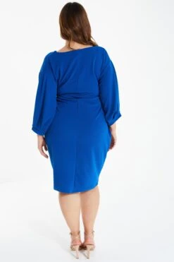 Curve Royal Blue Puff Sleeve Wrap Midi Dress -Glamourista 00100035144 XB