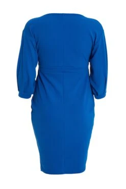 Curve Royal Blue Puff Sleeve Wrap Midi Dress -Glamourista 00100035144 ZB