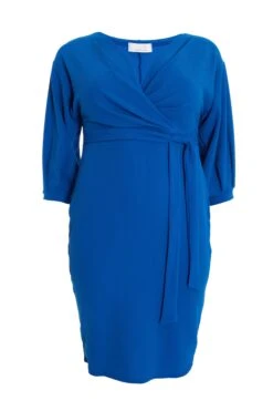 Curve Royal Blue Puff Sleeve Wrap Midi Dress