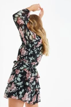 Black Floral Tiered Skater Dress 8 Black Floral Tiered Skater Dress -Glamourista 00100035157 XB