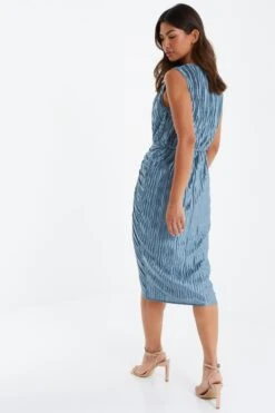 Grey Plisse Ruched Midi Dress -Glamourista 00100035166 XB