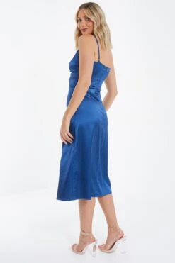 Navy Satin Cut Out Midi Dress 8 Navy Satin Cut Out Midi Dress -Glamourista 00100035219 XB