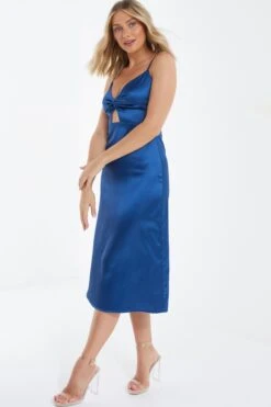 Navy Satin Cut Out Midi Dress 9 Navy Satin Cut Out Midi Dress -Glamourista 00100035219 XS