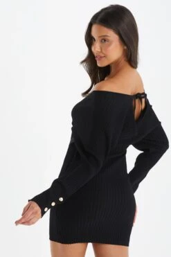 Black Knitted Chain Mini Dress -Glamourista 00100035241 XB