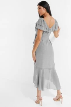 Grey Metallic Stripe Chiffon Midi Dress -Glamourista 00100035252 XB