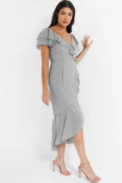 Grey Metallic Stripe Chiffon Midi Dress -Glamourista 00100035252 XS