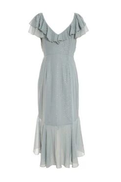 Grey Metallic Stripe Chiffon Midi Dress -Glamourista 00100035252 ZB