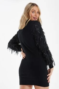 Black Knitted Embellished Mini Dress -Glamourista 00100035261 XB