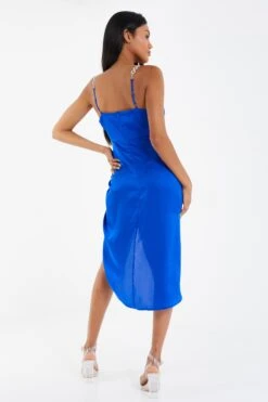 Royal Blue Satin Midi Dress -Glamourista 00100035292 XB