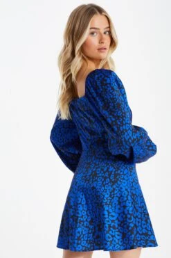 Petite Royal Blue Animal Print Mini Dress -Glamourista 00100035337 XB