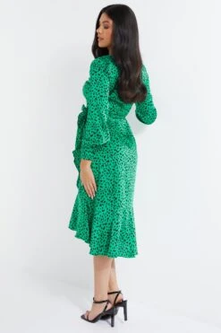 Green Animal Print Wrap Midi Dress -Glamourista 00100035493 XB