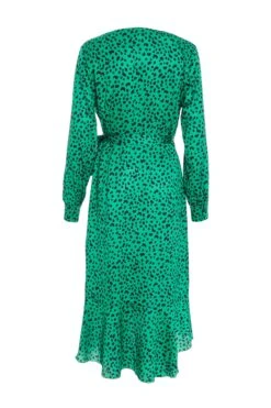 Green Animal Print Wrap Midi Dress -Glamourista 00100035493 ZB