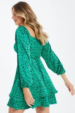 Green Animal Print Skater Dress -Glamourista 00100035494 XB