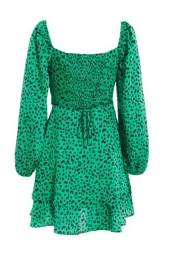 Green Animal Print Skater Dress -Glamourista 00100035494 ZB