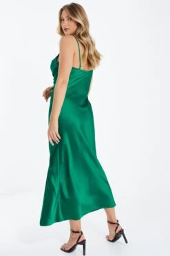 Green Satin Midi Dress -Glamourista 00100035495 XB