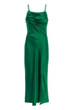 Green Satin Midi Dress