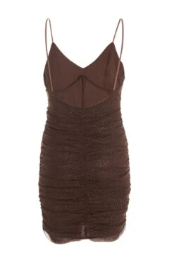 Brown Glitter Ruched Bodycon Mini Dress -Glamourista 00100035538 ZB