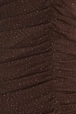 Brown Glitter Ruched Bodycon Mini Dress -Glamourista 00100035538 ZS