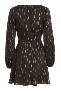 Petite Black Metallic Stripe Skater Dress -Glamourista 00100035651 ZB