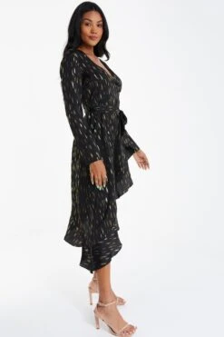 Black Metallic Stripe Midi Dress -Glamourista 00100035652 XS