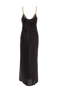 Black Satin Tie Back Midi Dress -Glamourista 00100035653 ZB