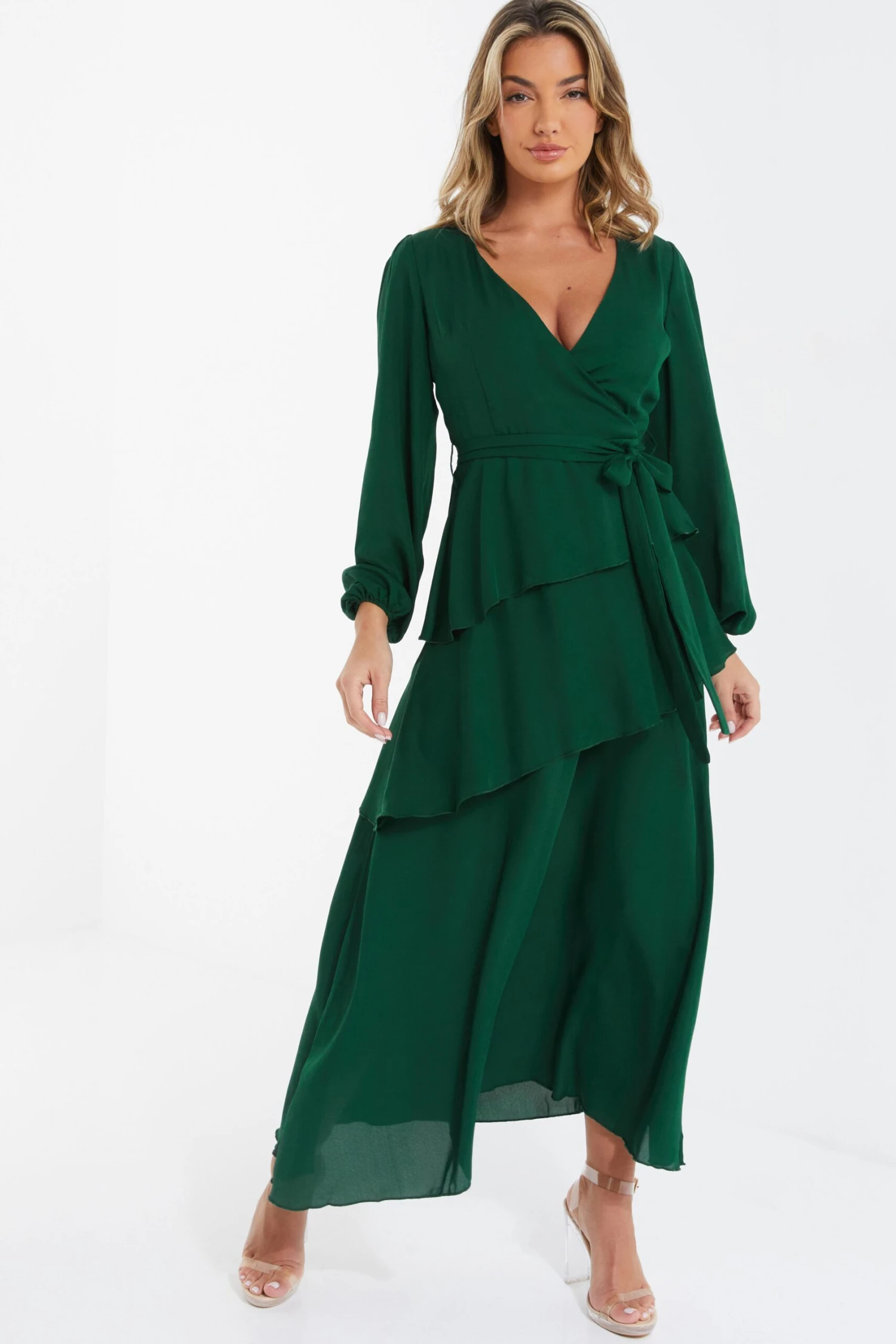 Green Chiffon Wrap Maxi Dress 2 Green Chiffon Wrap Maxi Dress - Image 2