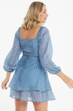 Blue Polka Dot Foil Mini Dress -Glamourista 00100035707 XB