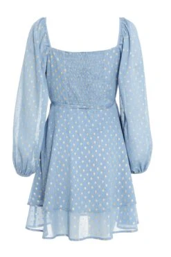 Blue Polka Dot Foil Mini Dress -Glamourista 00100035707 ZB