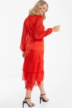 Orange Satin Frill Midi Dress -Glamourista 00100035710 XB