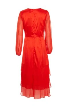 Orange Satin Frill Midi Dress -Glamourista 00100035710 ZB