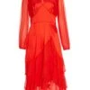 Orange Satin Frill Midi Dress