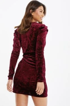 Berry Velvet Wrap Bodycon Mini Dress -Glamourista 00100035717 XB