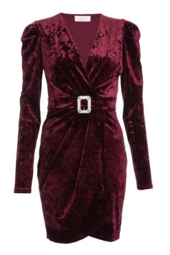 Berry Velvet Wrap Bodycon Mini Dress