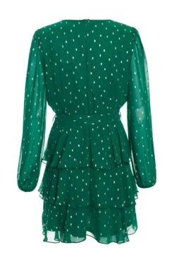 Bottle Green Chiffon Foil Mini Dress -Glamourista 00100035760 ZB
