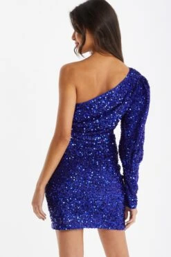 Royal Blue Sequin One Shoulder Mini Dress -Glamourista 00100035762 XB