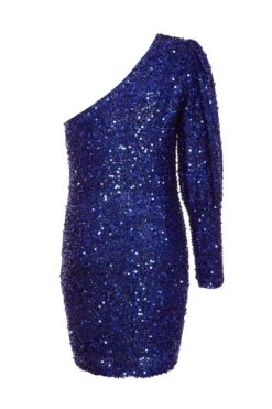 Royal Blue Sequin One Shoulder Mini Dress -Glamourista 00100035762 ZB