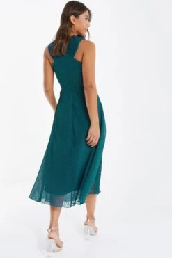 Teal Chiffon Crinkle Halter Neck Midi Dress -Glamourista 00100035778 XB