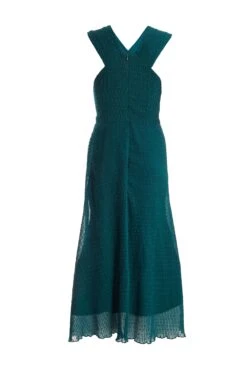 Teal Chiffon Crinkle Halter Neck Midi Dress -Glamourista 00100035778 ZB