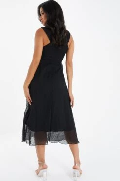 Black Chiffon Crinkle Halter Neck Midi Dress -Glamourista 00100035779 XB