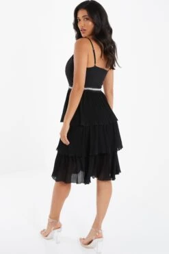 Black Chiffon Embellished Tiered Midi Dress -Glamourista 00100035780 XB