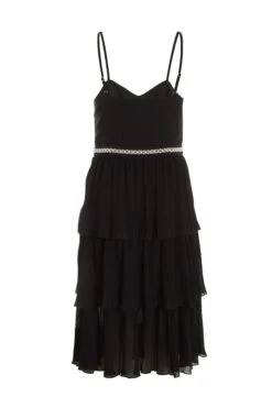 Black Chiffon Embellished Tiered Midi Dress -Glamourista 00100035780 ZB